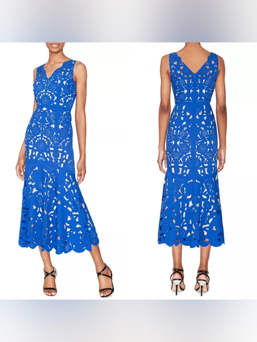 WHITE TIE by Shani Laser-Cut Sleeveless Midi Blue Dress 6 Wedding Party Formal
